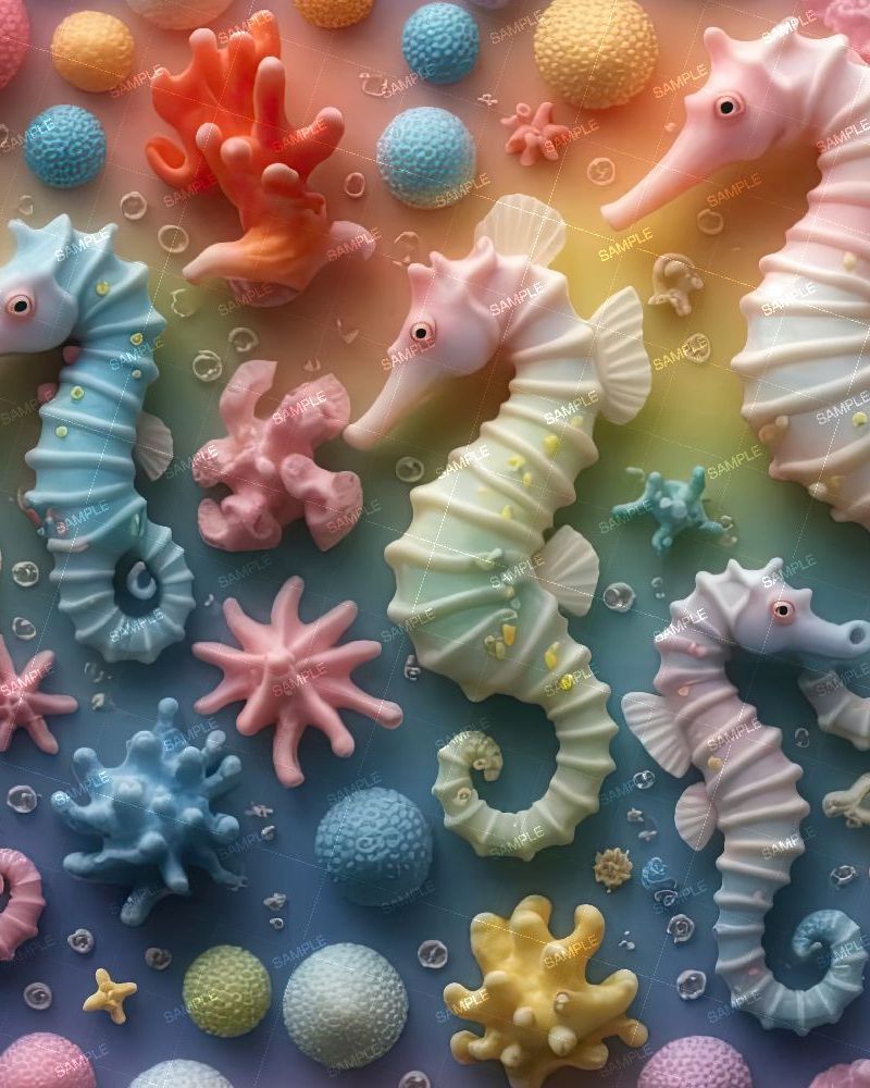 3D Pastel Seahorses