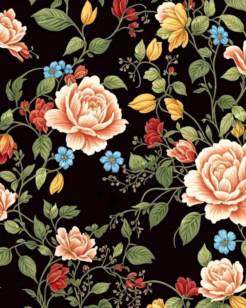 Antique Illustrated Floral Wallpaper Pattern 44