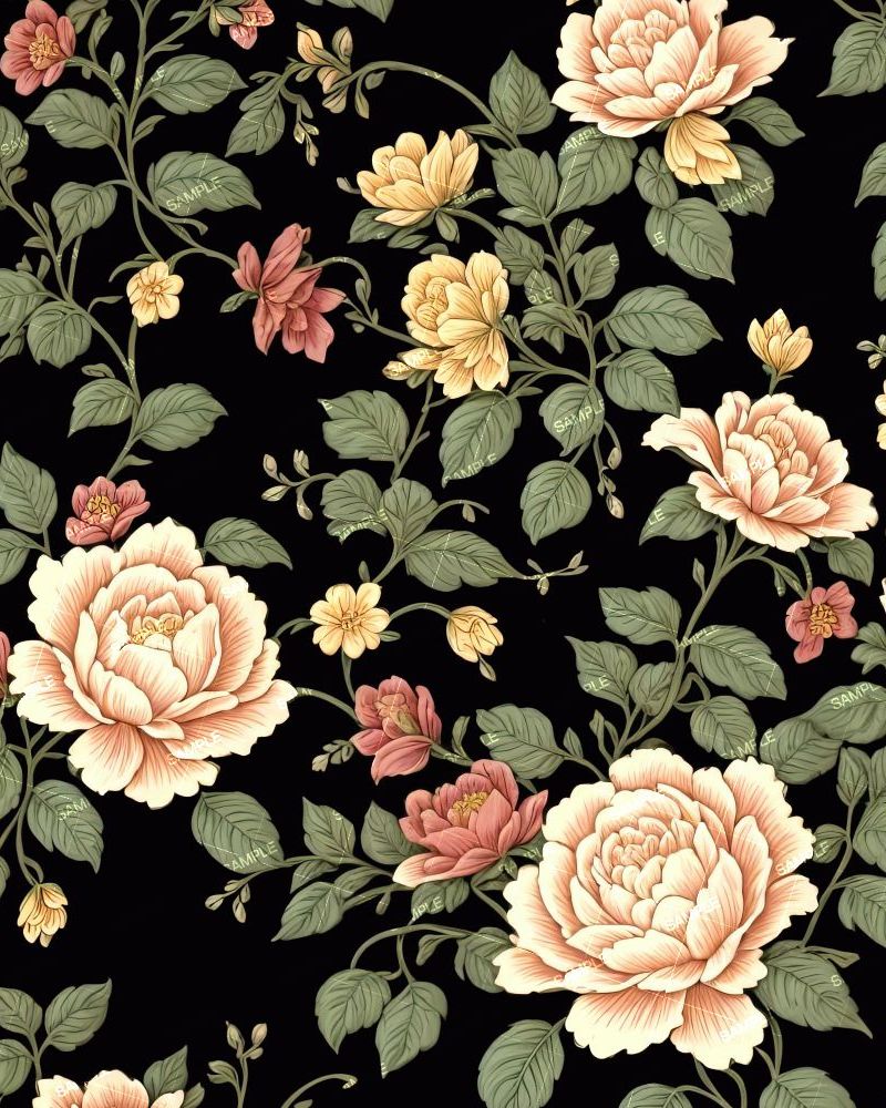 Antique Illustrated Floral Wallpaper Pattern 45
