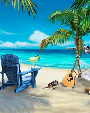 Beach Scene Blue Chair