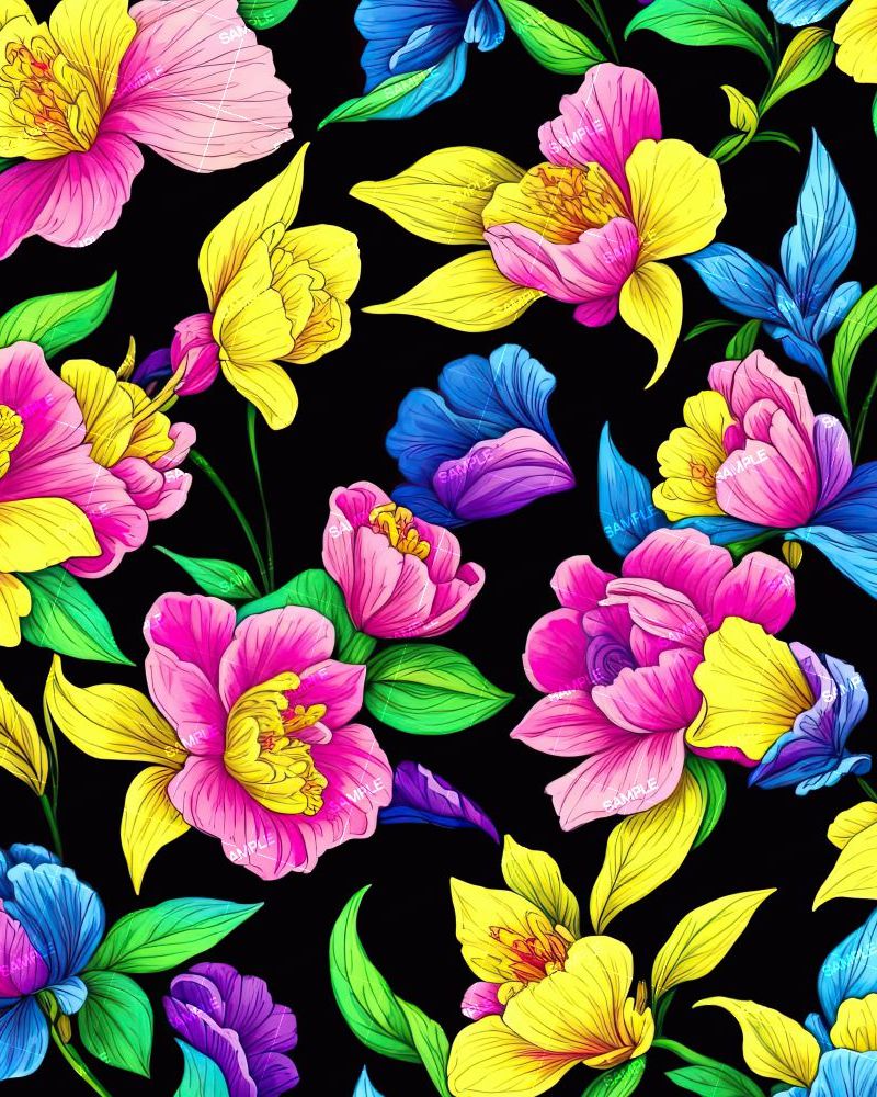 Brightly Colored Floral Wallpaper Pattern