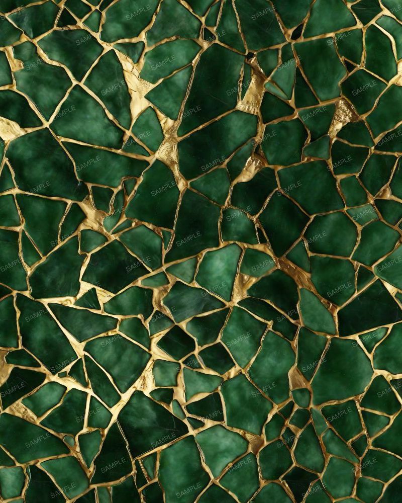 Broken Green Tile in Gold Grout
