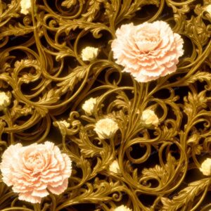 Carnations on Brass Acanthus Scrollwork