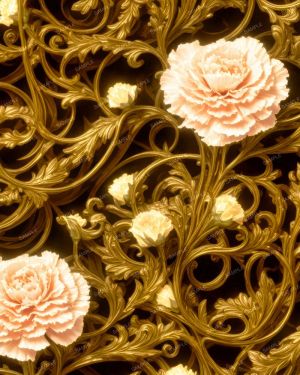 Carnations on Brass Acanthus Scrollwork