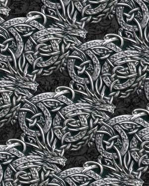Celtic Dragon Silver Scrollwork