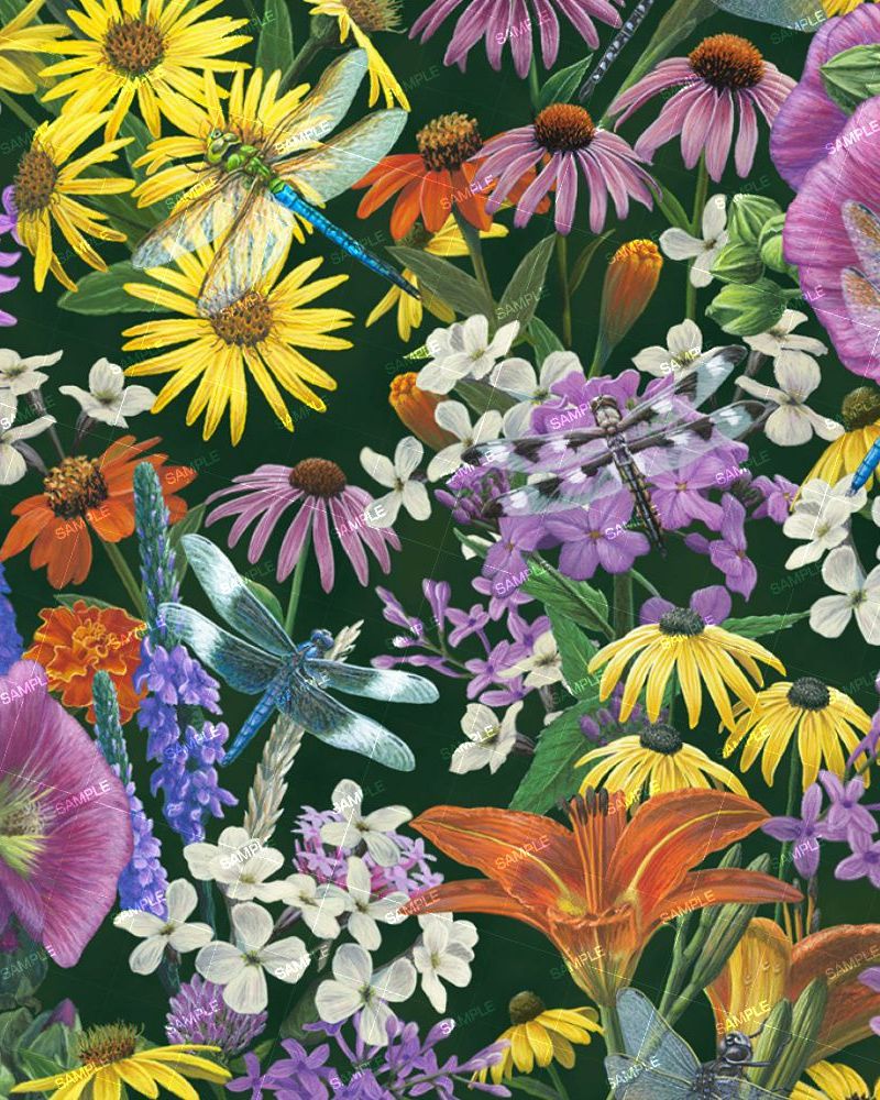 Dragonflies in a Flower Garden