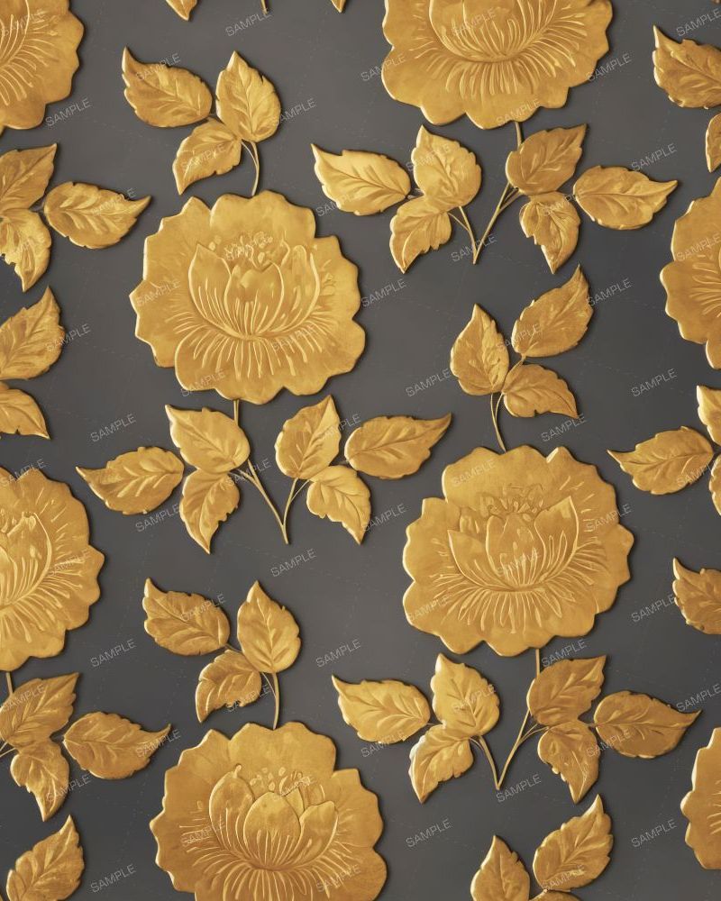 Embossed Gold Flowers Wallpaper