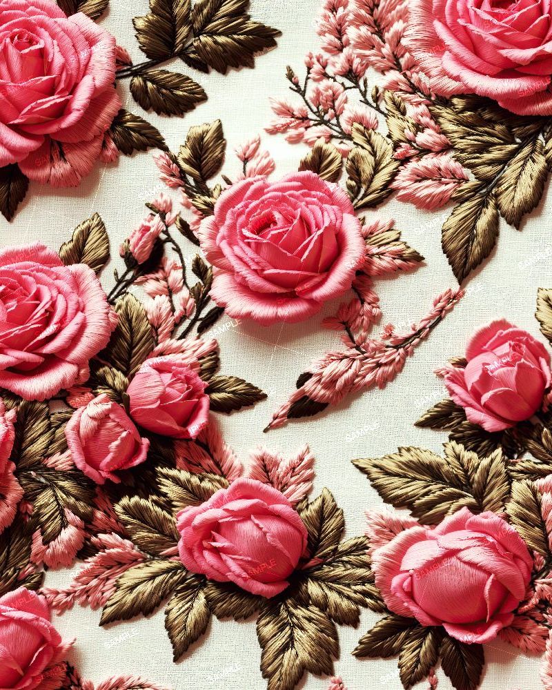 Embroidered Pink Roses 42