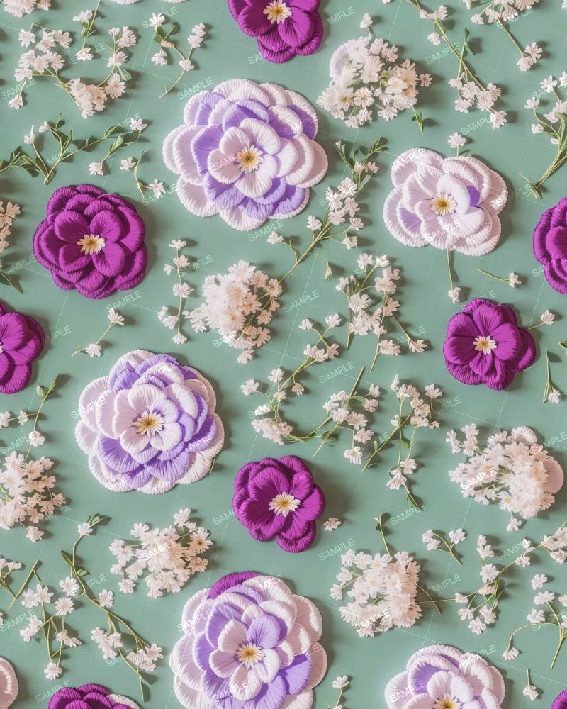 Embroidered Purple and Lilac Flowers 43