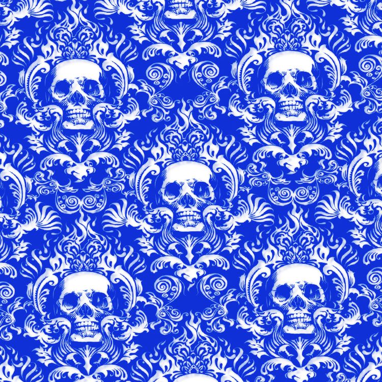 Flow Blue Skull Damask