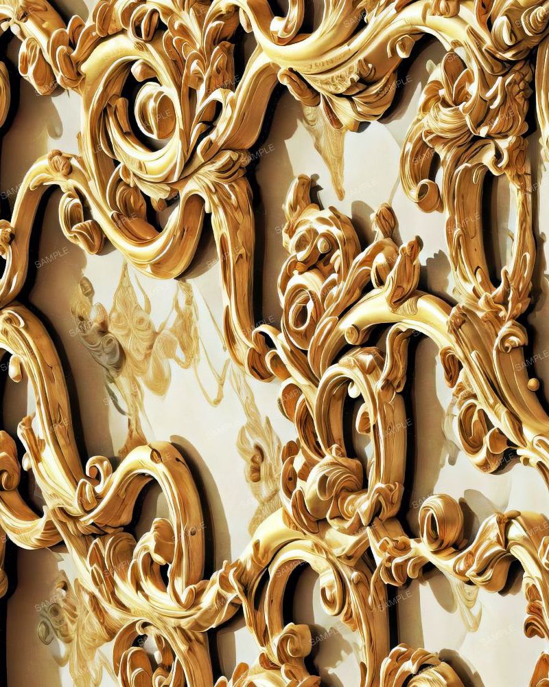 Goldleaf Scrollwork over Damask Wallpaper