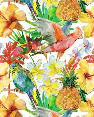 Hibiscus and Parakeets