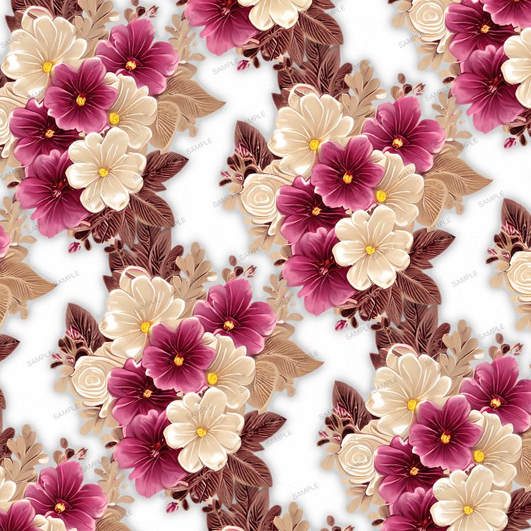 Ivory and Burgundy Vintage Flowers 44