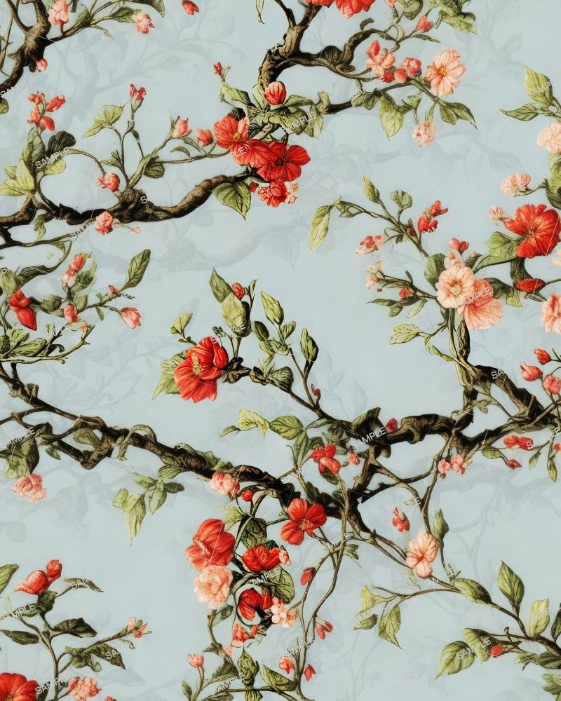 Japanese Floral Wallpaper Print