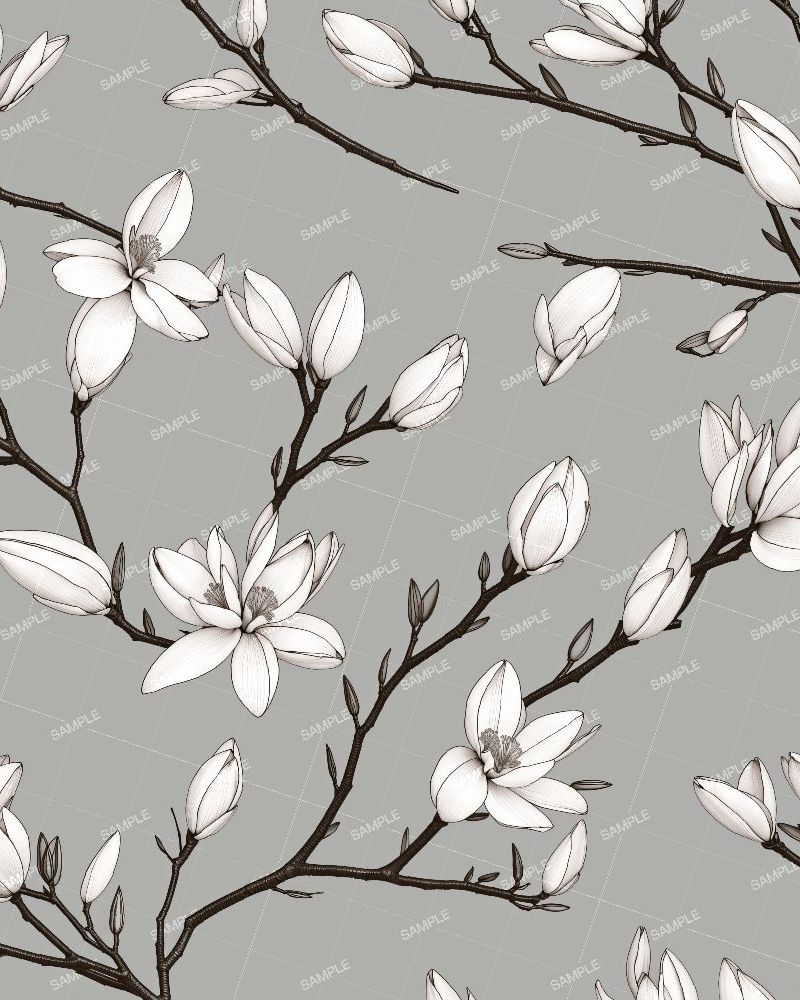 Magnolia Blossoms Line Drawing
