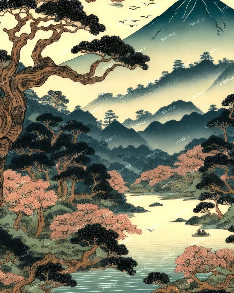 Peaceful Japanese Lake with Trees