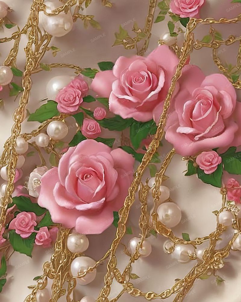 Pink Roses and Pearl Chains on Satin