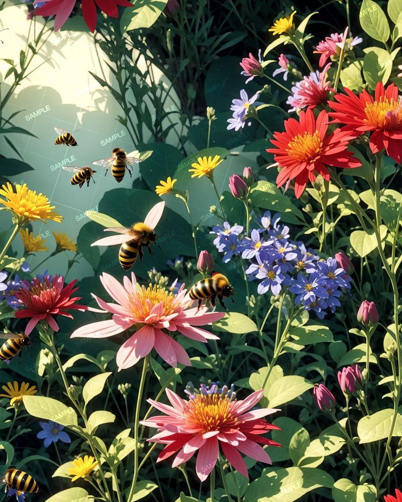 Pollinating Bees and Flowers