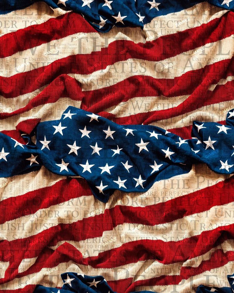 Rumpled Patriotic US Flag With Constitution Word Cloud