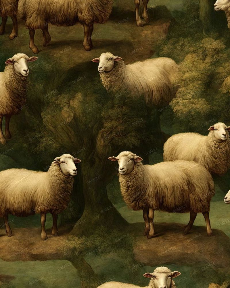 Sheep in a Forest Painting