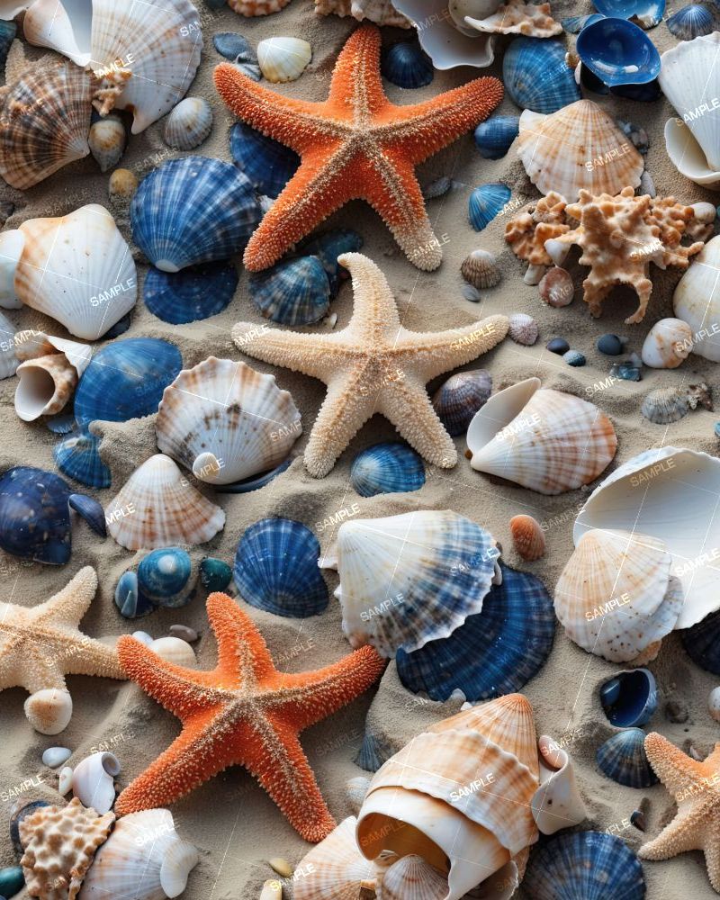 Starfish and Seashells on Sand