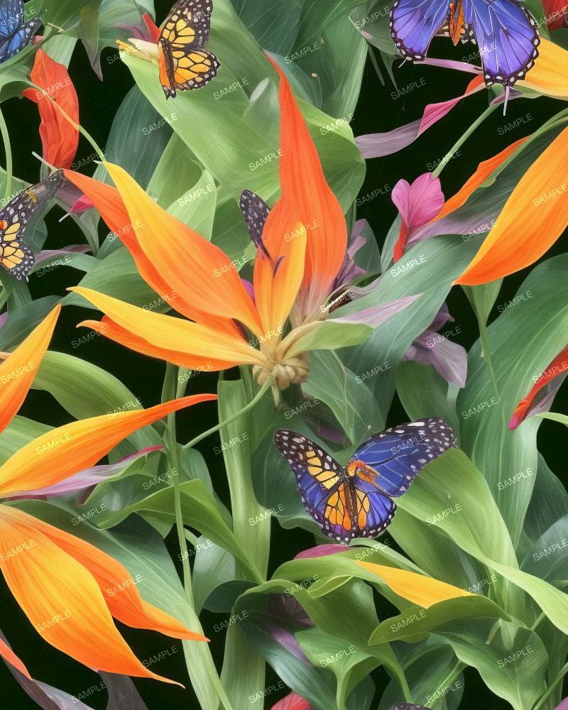 Tropical Plants with Butterflies