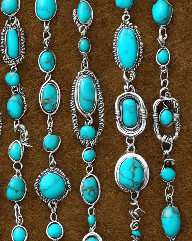 Turquoise Bracelets on Brown Leather 42