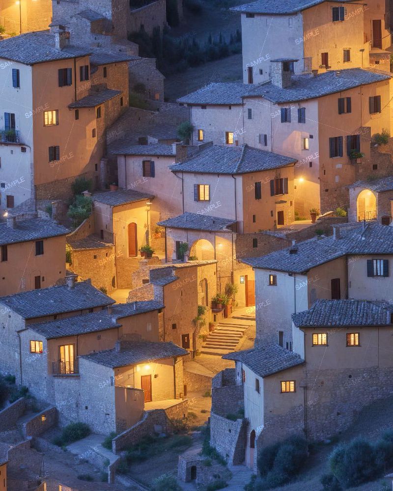 Tuscan Houses at Nightfall