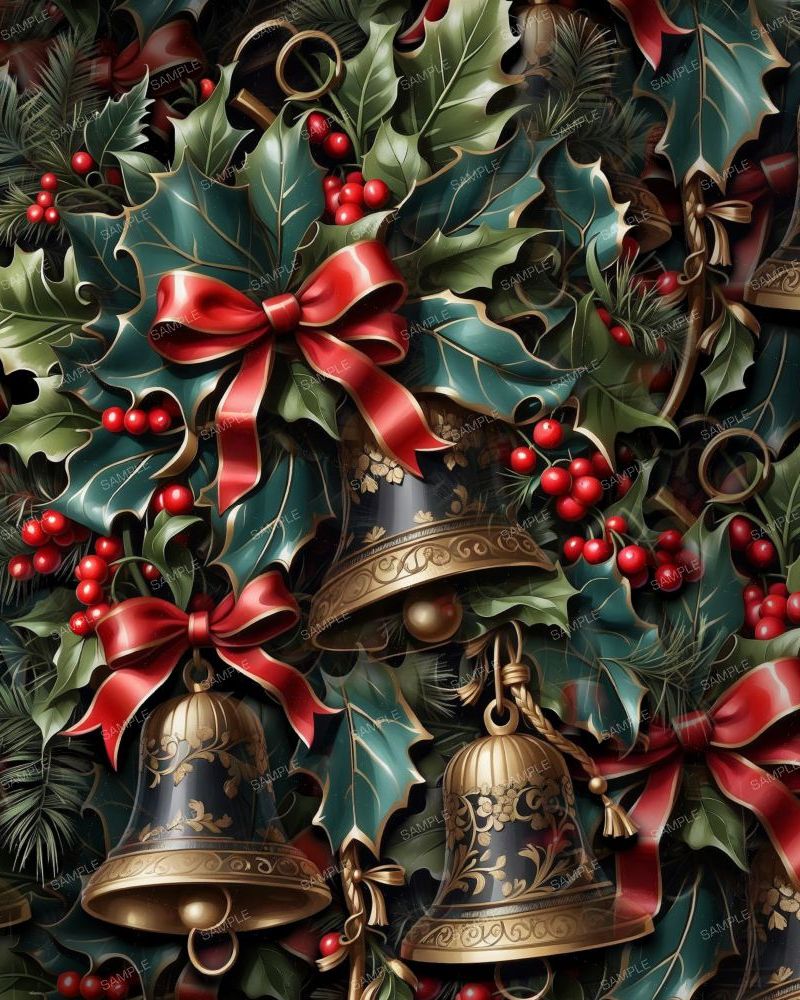 Vintage Holly Christmas Bells
