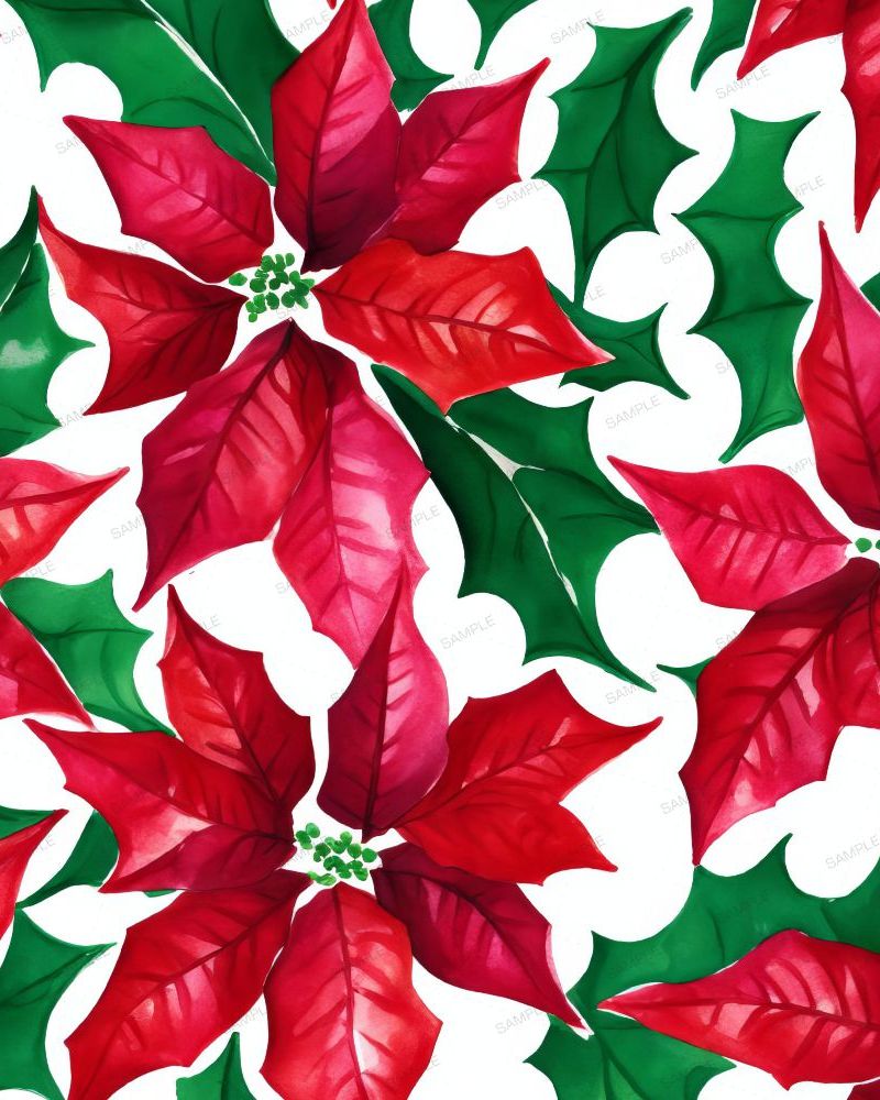 Watercolor Christmas Poinsettias