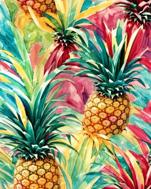 Watercolor Tropical Pineapples