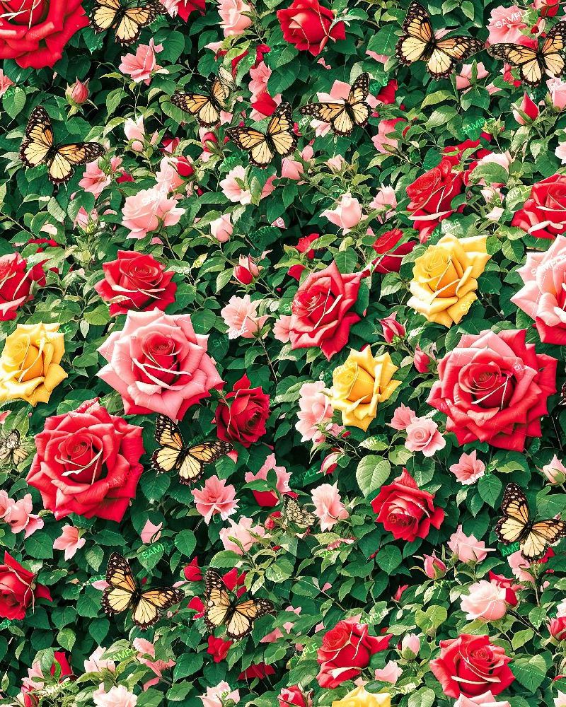 Rose Bush with Butterflies 42