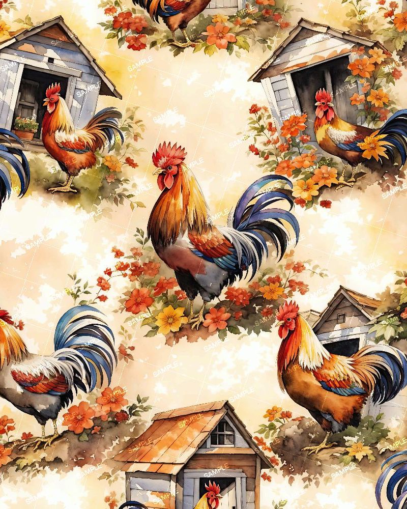 Watercolor Painting of Roosters