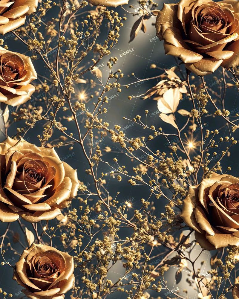 Gold Roses and Babies Breath