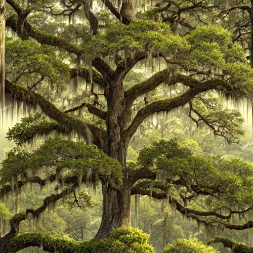Spreading Oak Tree with Spanish Moss