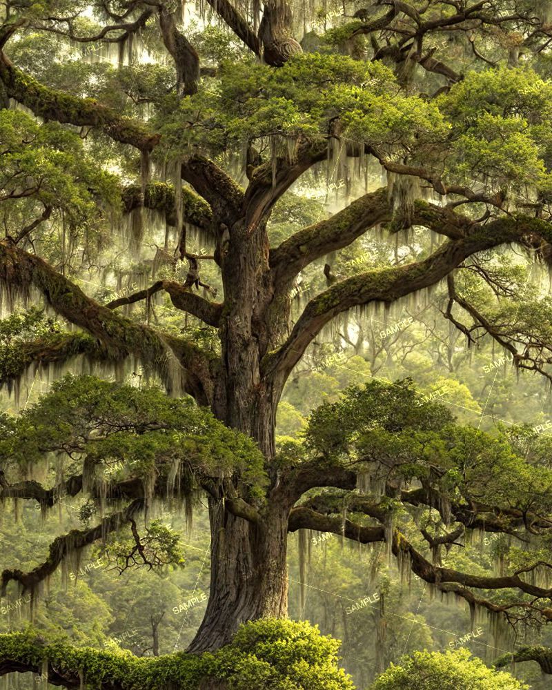 Spreading Oak Tree with Spanish Moss