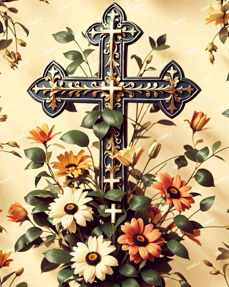 Christian Cross and Flowers 42