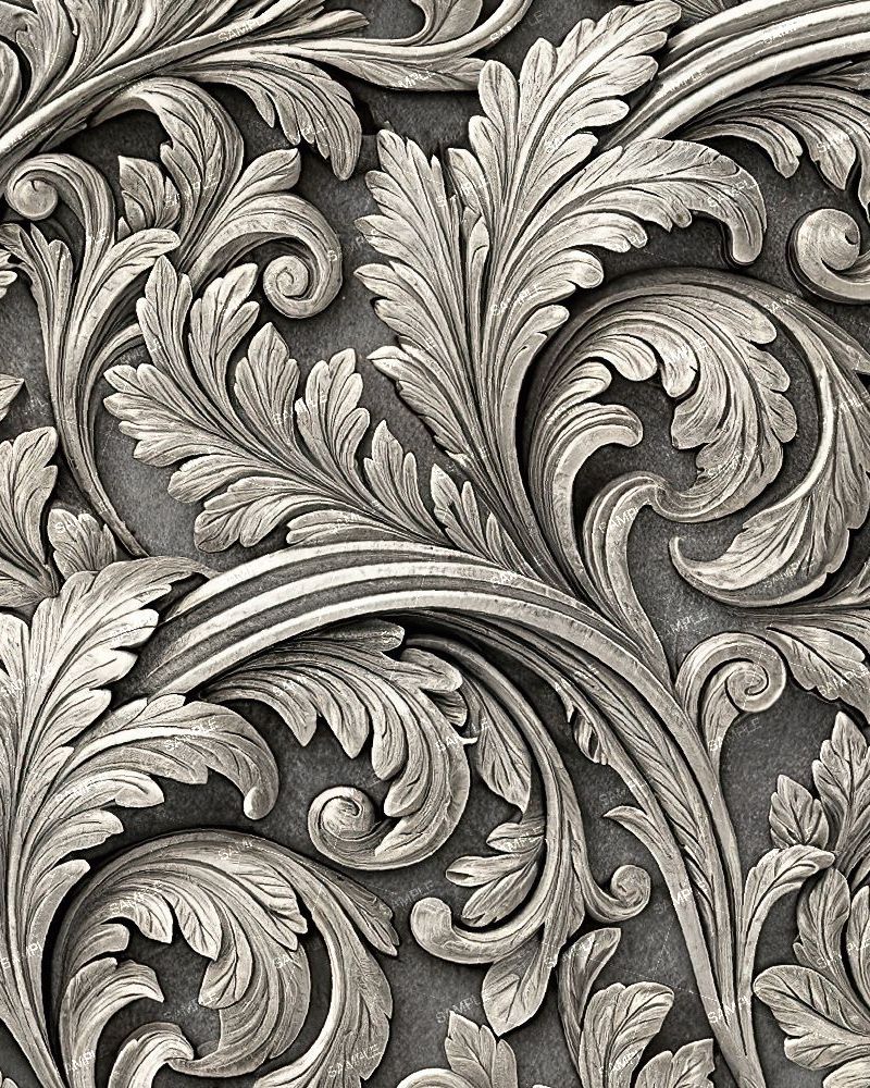 Engraved Pewter Acanthus Scrollwork