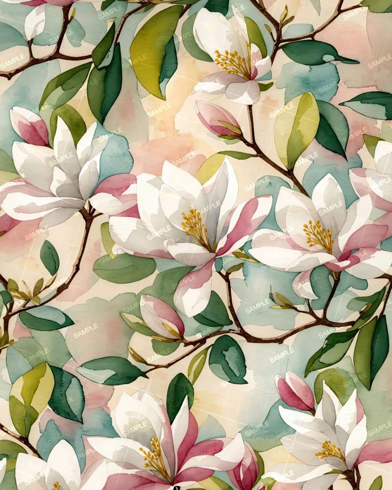 Watercolor Magnolia Flowers