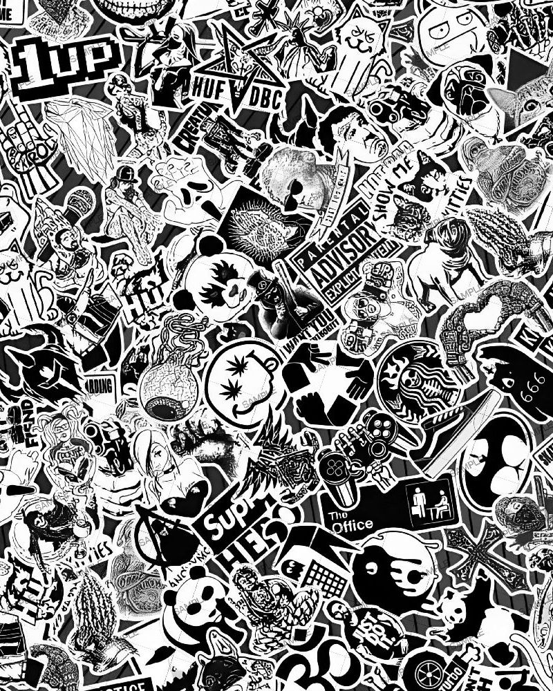Black and White Skateboard Stickerbomb