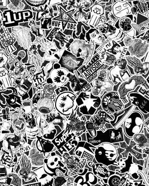 Black and White Skateboard Stickerbomb