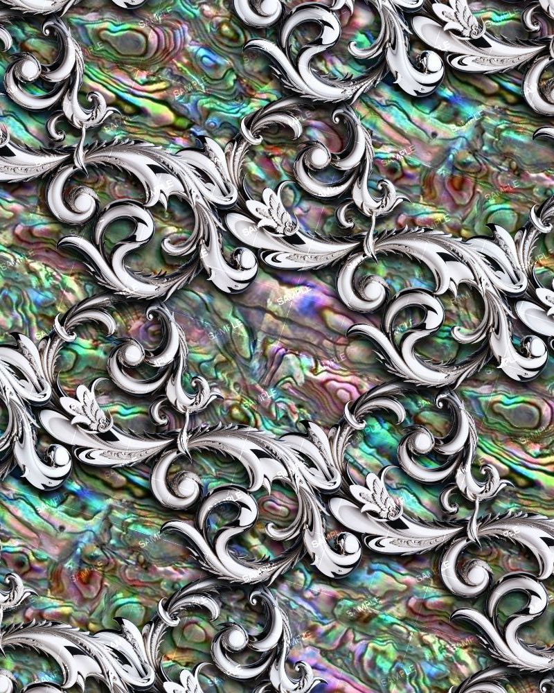 Silver Scrollwork over Mother Of Pearl