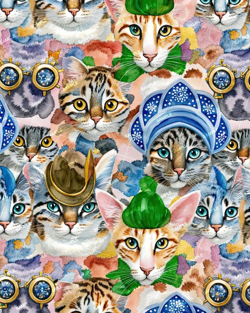 Watercolor Cats from Different Countries