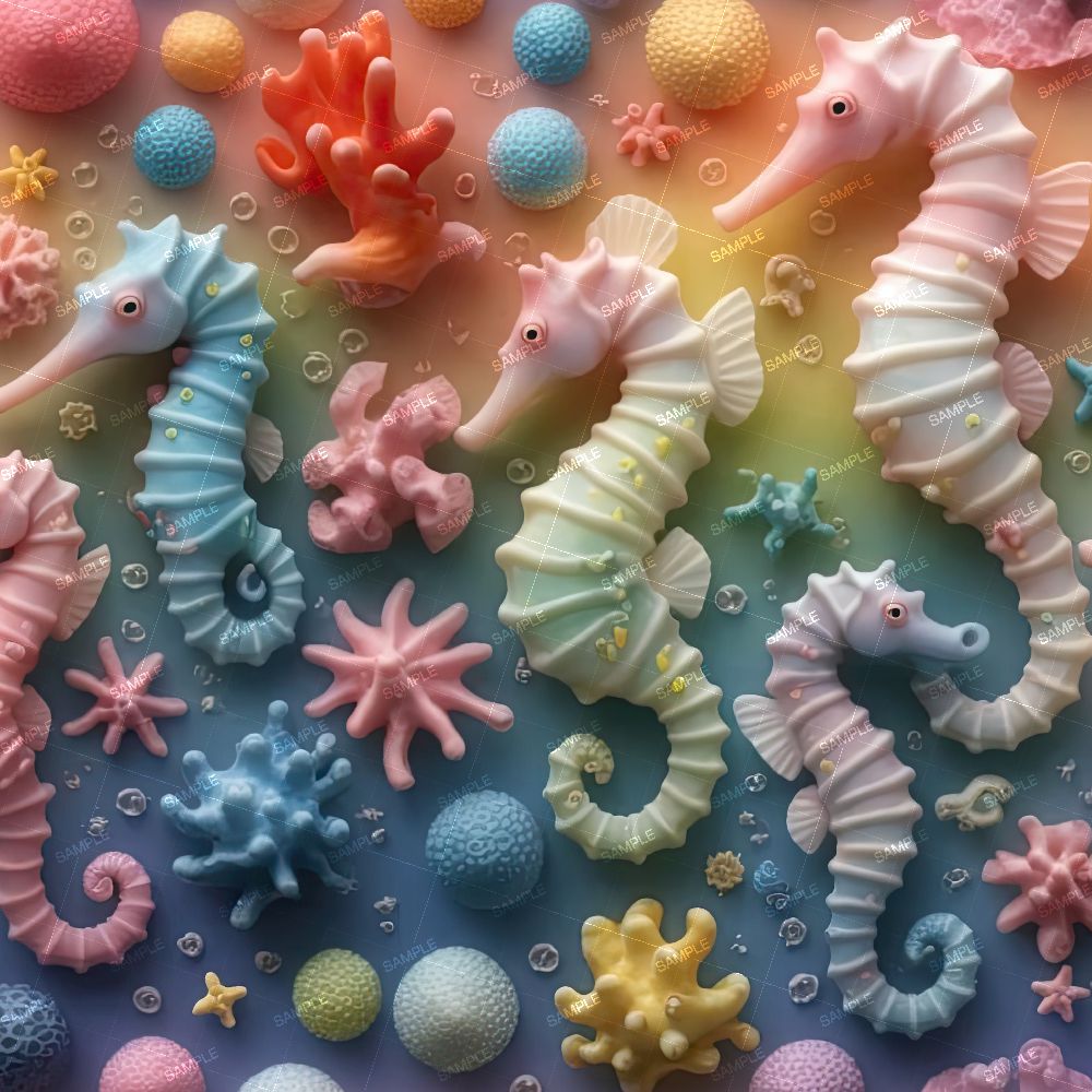 3D Pastel Seahorses