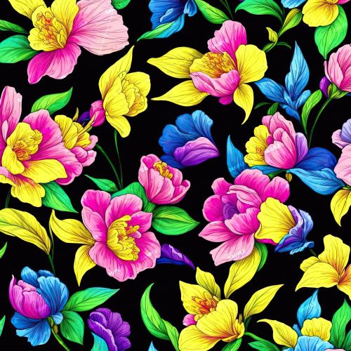 Brightly Colored Floral Wallpaper Pattern
