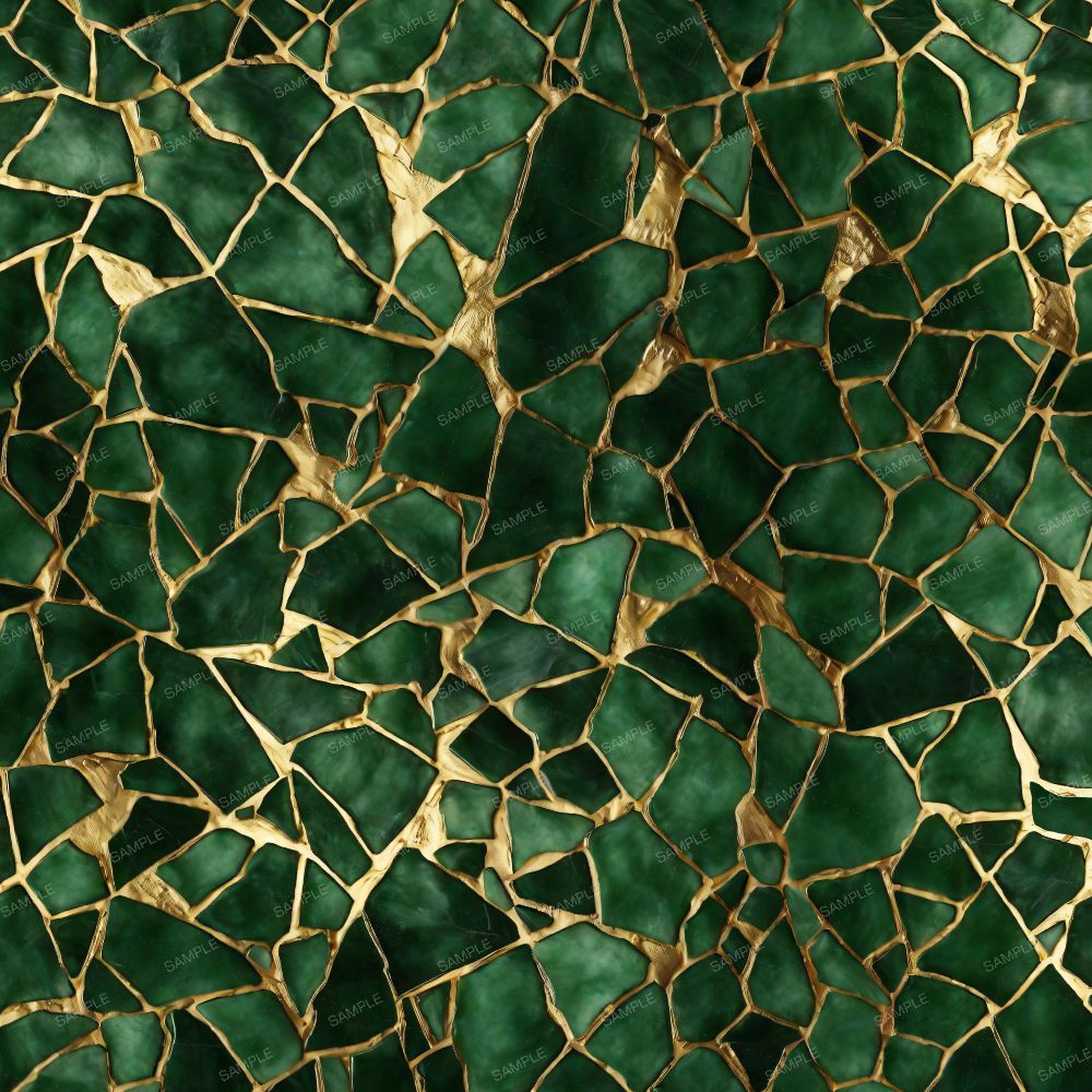Broken Green Tile in Gold Grout