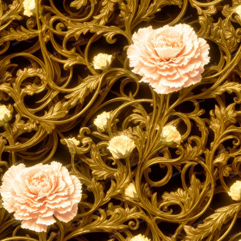 Carnations on Brass Acanthus Scrollwork