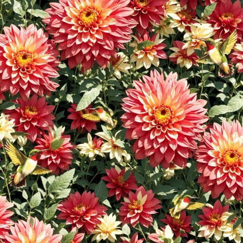 Dahlias with Hummingbirds