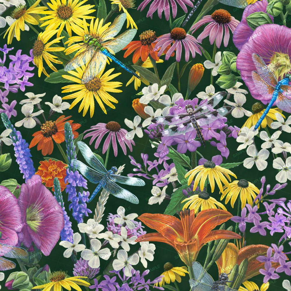 Dragonflies in a Flower Garden