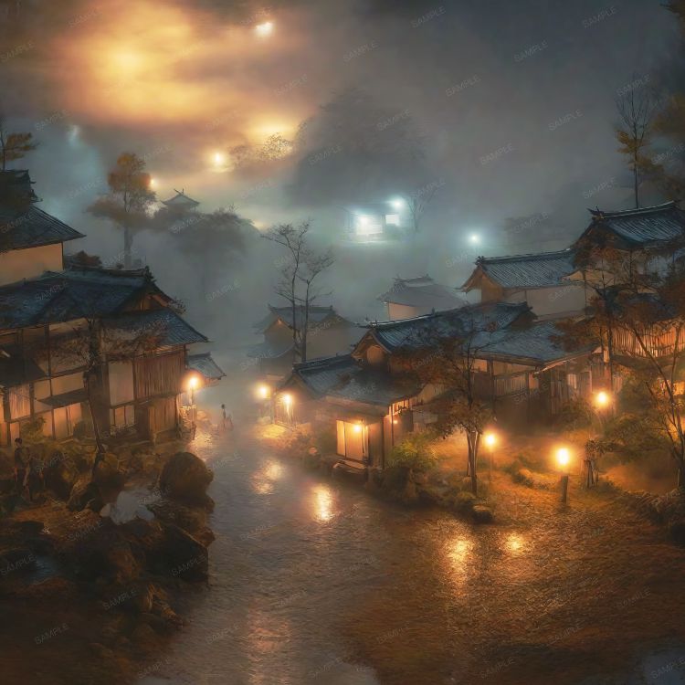Foggy Night in a Japanese Village